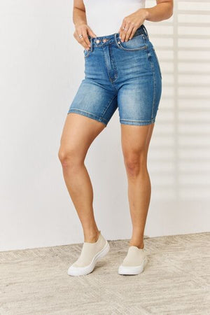 Judy Blue High Waist Tummy Control Double Button Bermuda Denim Shorts