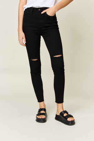 Judy Blue High Waist Distressed Tummy Control Skinny Jeans Black