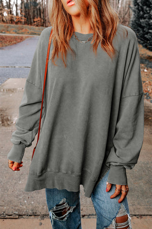 Dropped Shoulder Round Neck Long Sleeve Oversized top - 5 colors