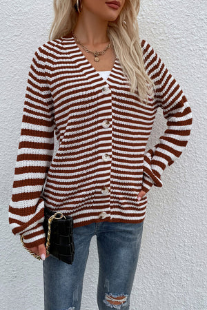 Striped V-Neck Button-Down Cardigan - 6 colors