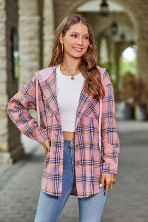 Plaid Long Sleeve Flannel Hooded Shacket - 5 colors