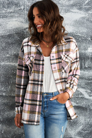 Plaid Flannel Button Front Shacket with Breast Pockets - 4 colors