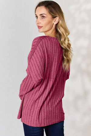 Basic Bae Ribbed Half Button Long Sleeve Top - 5 colors