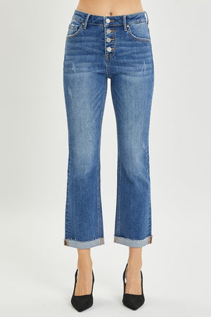 RISEN High Rise Button Fly Cropped Bootcut Jeans