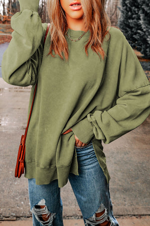 Dropped Shoulder Round Neck Long Sleeve Oversized top - 5 colors