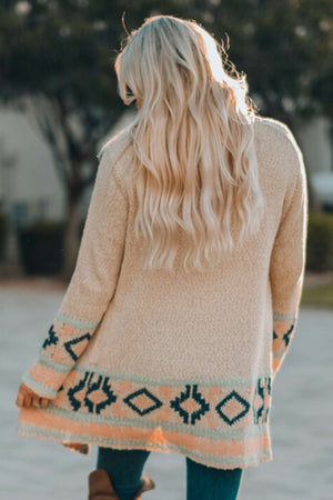 Apricot Aztec Print Open Front Cardigan