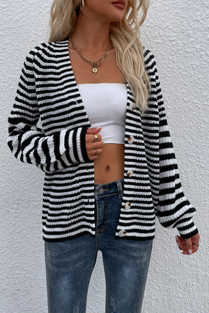 Striped V-Neck Button-Down Cardigan - 6 colors