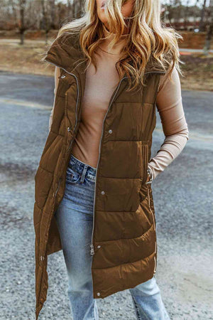 Longline Hooded Sleeveless Puffer Vest - 4 colors