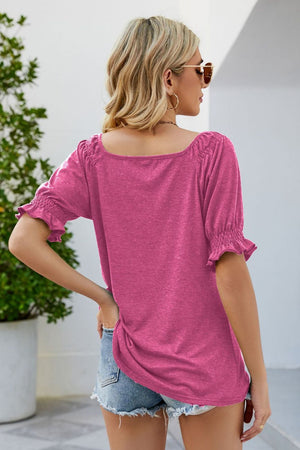 Smocked Short Flounce Sleeve Heathered Top - 10 colors