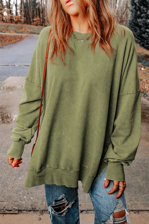 Dropped Shoulder Round Neck Long Sleeve Oversized top - 5 colors