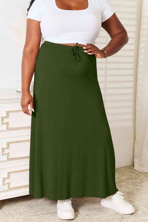 Soft Rayon Drawstring Waist Maxi Skirt Rayon - 3 colors