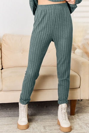 Notched Long Sleeve Top and Pants Set - 3 colors