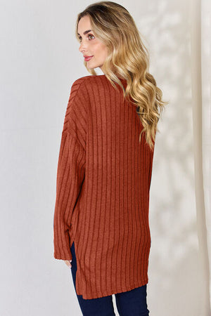 Basic Bae Ribbed Half Button Long Sleeve High-Low Top - 5 colors