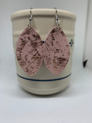 Leather Earring - Medium Leaves - Blush Gold