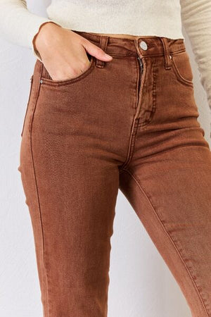 RISEN High Rise Tummy Control Straight Jeans Espresso