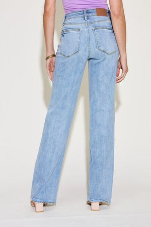 Judy Blue High Waist V Front Waistband Raw Cut Hem Straight Leg Jeans