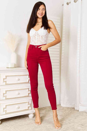 Judy Blue High Waist Tummy Control Skinny Jeans Deep Red