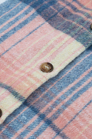 Plaid Flannel Dropped Shoulder Shacket Pink/Blue