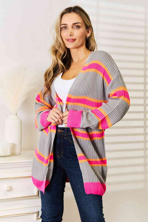 Ribbed Striped Long Sleeve Cardigan