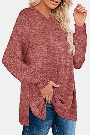 Round Neck Long Sleeve Slit tunic - 11 colors