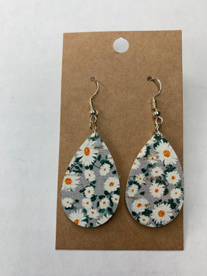 Daisy Tear Drop - Leather Earring