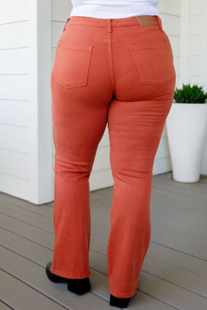 Judy Blue Mid Rise Slim Bootcut Jeans in Terracotta