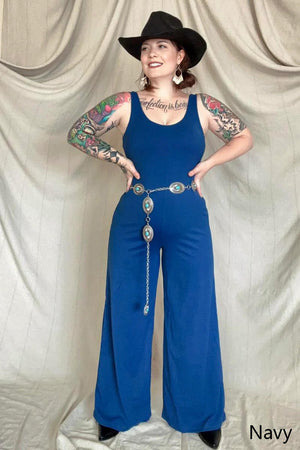 FawnFit Wide Leg Sleeveless Jumpsuit With Built-In Bra -5 colors