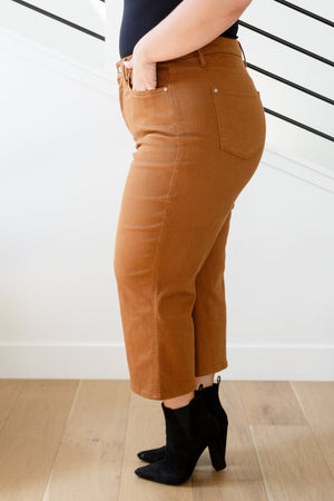 Judy Blue Hi Rise Tummy Control Wide Leg Crop Jeans in Caramel