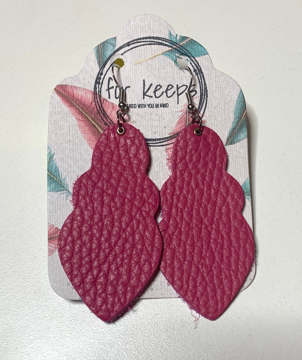 Leather Earring - Moroccan in Fuschia Pink Leather