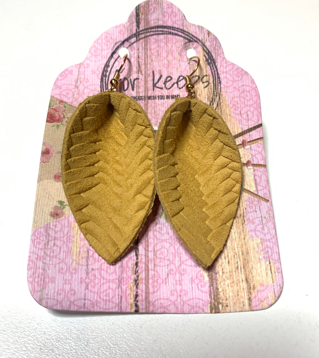 Leather Earring - Med Petals in Light Mustard Fish Tail Leather