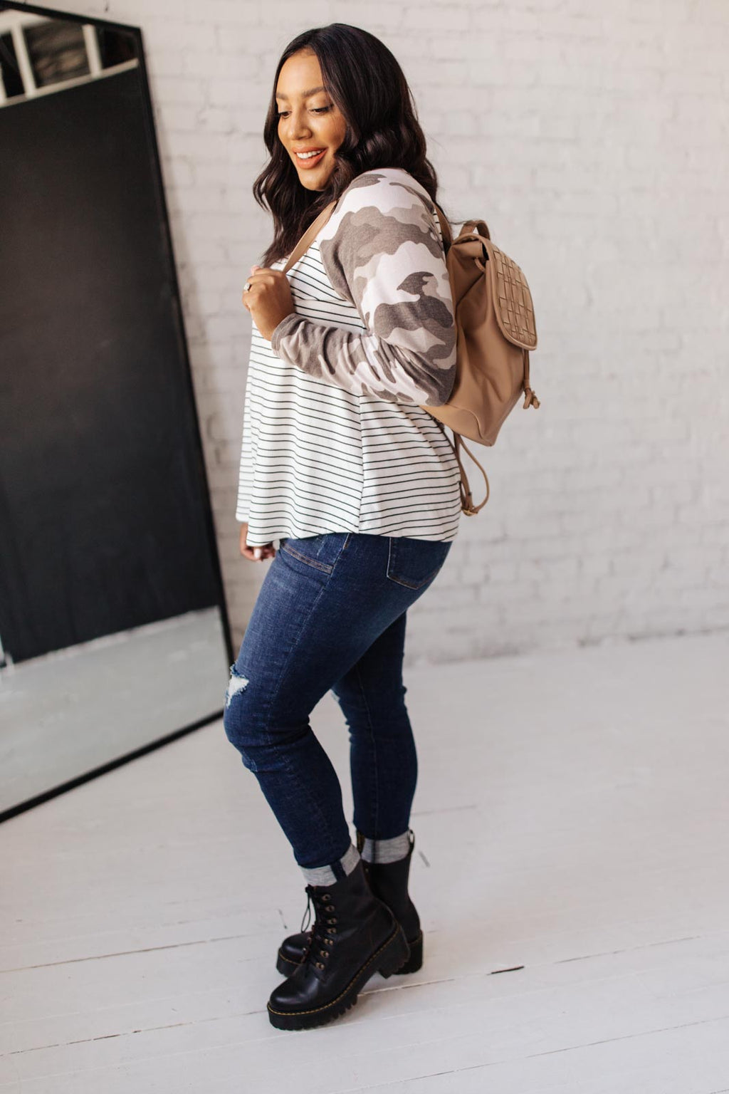 Camo & Stripes Raglan Top