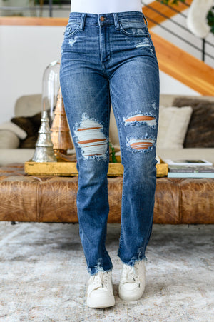 Judy Blue Mid Rise Slim Bootcut Destroyed Jeans