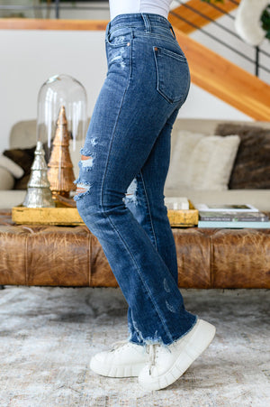 Judy Blue Mid Rise Slim Bootcut Destroyed Jeans