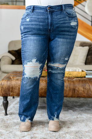 Judy Blue Mid Rise Slim Bootcut Destroyed Jeans