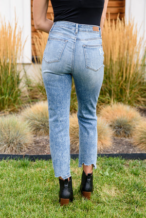 Judy Blue High Rise Distressed Cropped Chew Hem Jeans