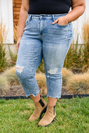 Judy Blue High Rise Distressed Cropped Chew Hem Jeans