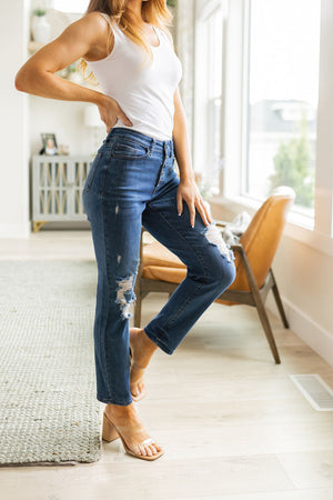 Judy Blue High Rise Button Fly Distressed Boyfriend Jeans