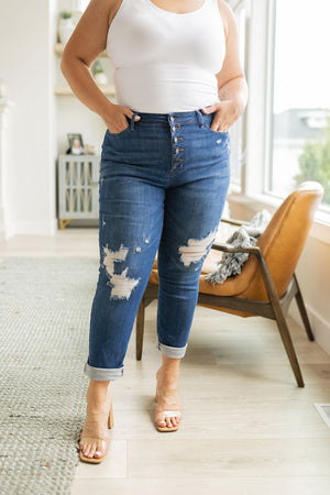 Judy Blue High Rise Button Fly Distressed Boyfriend Jeans