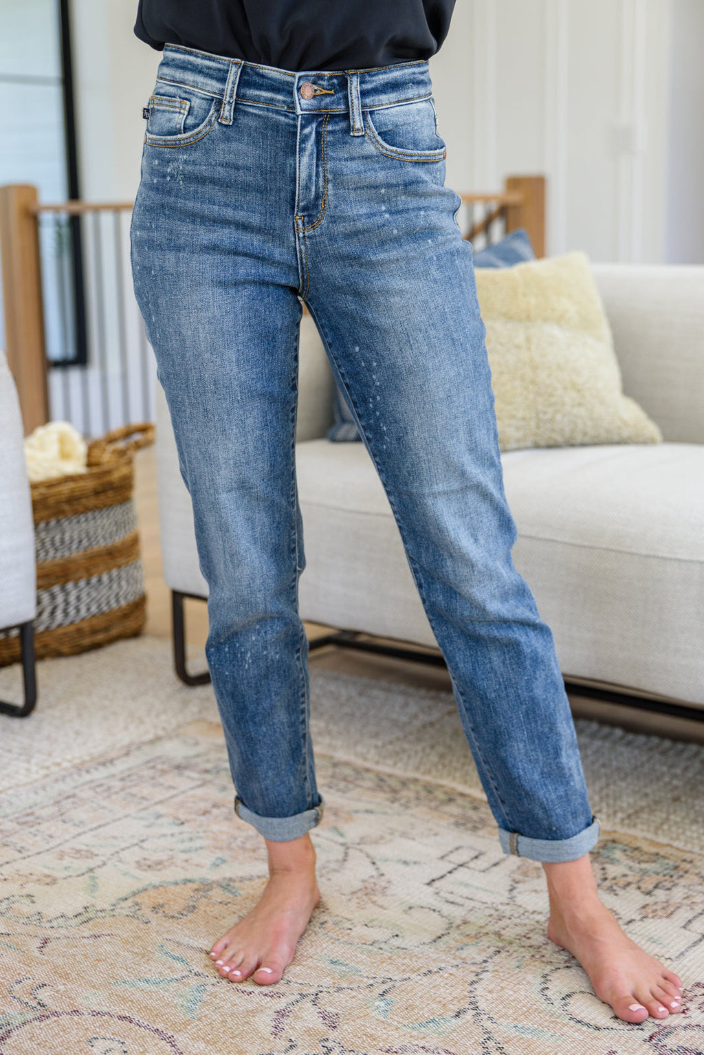 Judy Blue Hi Rise Bleach Splash Non Distressed Boyfriend Jean