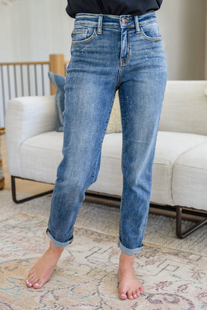 Judy Blue Hi Rise Bleach Splash Non Distressed Boyfriend Jean