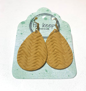 Leather Earring - Med Teardrop in Light Mustard Fish Tail Leather