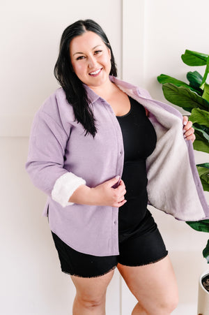 Light Fleece Lined Shacket In Shimmering Violet