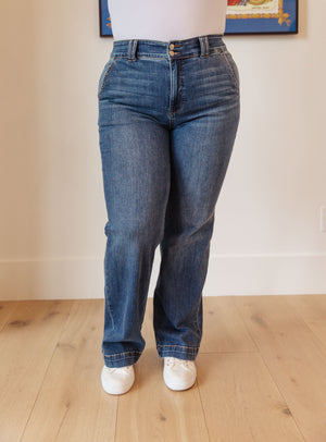 Judy Blue High Rise Double Button Wide Leg Jeans