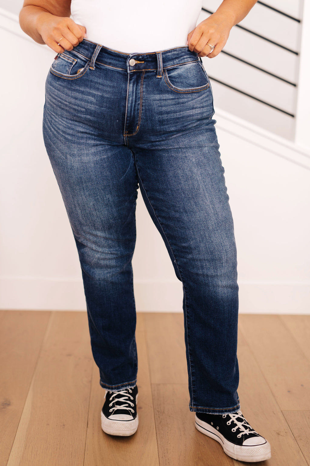 Judy Blue Hi Waist Thermal Straight Leg Jeans