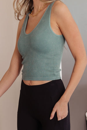 Fundamentals Ribbed Seamless Reversible Tank in Vintage Blue by Yelete