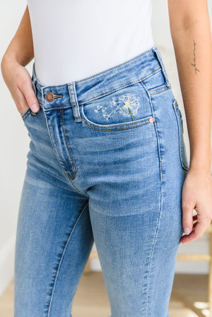 Judy Blue High Rise Dandelion Embroidery Skinny