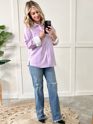 Light Fleece Lined Shacket In Shimmering Violet