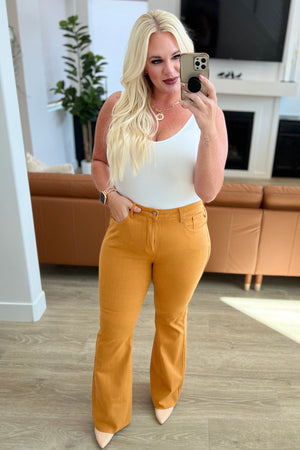 Judy Blue High Rise Control Top Flare Jeans in Marigold