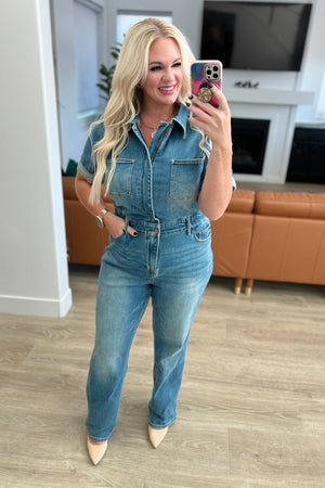 Judy Blue Sylvia Short Sleeve Denim Jumpsuit