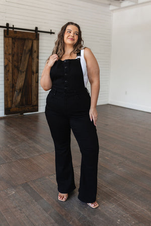 Judy Blue Control Top Retro Flare Overalls in Black